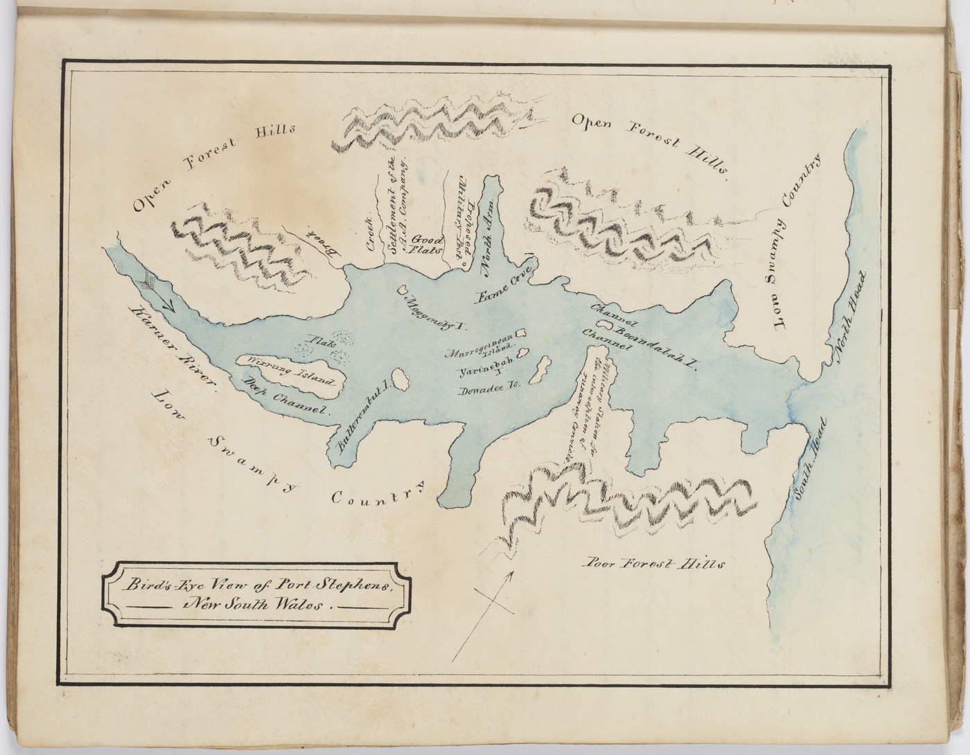 Bird's Eye View of Port Stephens, New South Wales [1826] by H.T. Ebsworth (Courtesy of the State Library of NSW)