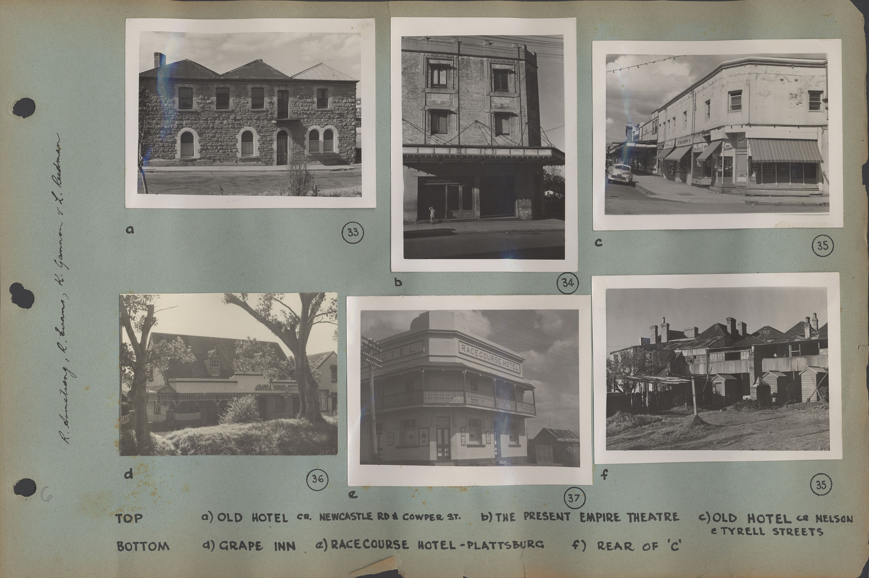 Sample page of photographs showing Old Hotels, Empire Theatre, Grape Inn and Racecourse Hotel