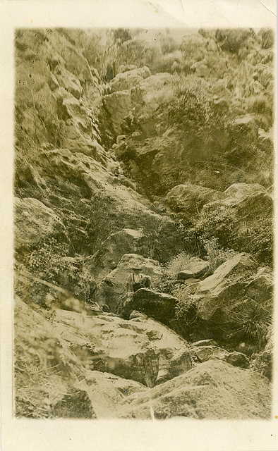 Waterfall near Moonan Flat. Postcard sent by Evelyn Simpson, Moonan Flat, to Mr F.R. (Francis Richard) Moore, Public School, Wyong, NSW, 7 Oct [1906]