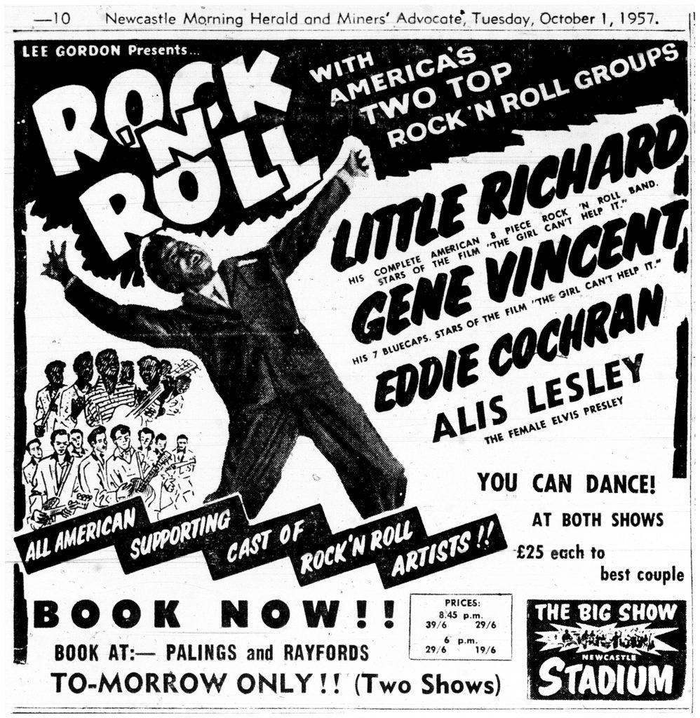Little Richard Advertisement in Newcastle Morning Herald 1/10/1957