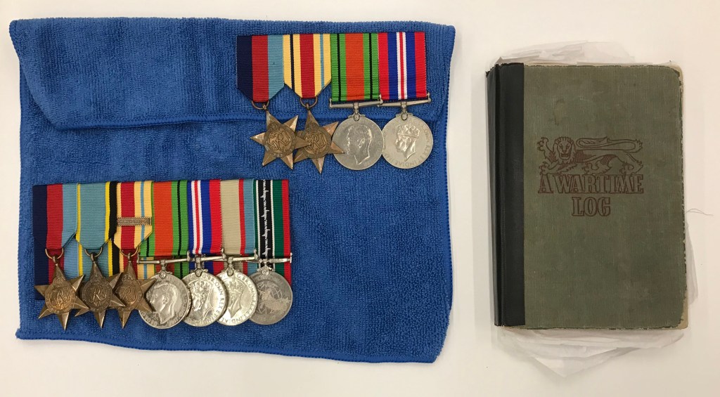 War Service medals for both Richard Baine's Mother and Father, as well as his father, Ronald Baines' Diary. 28 May 2021