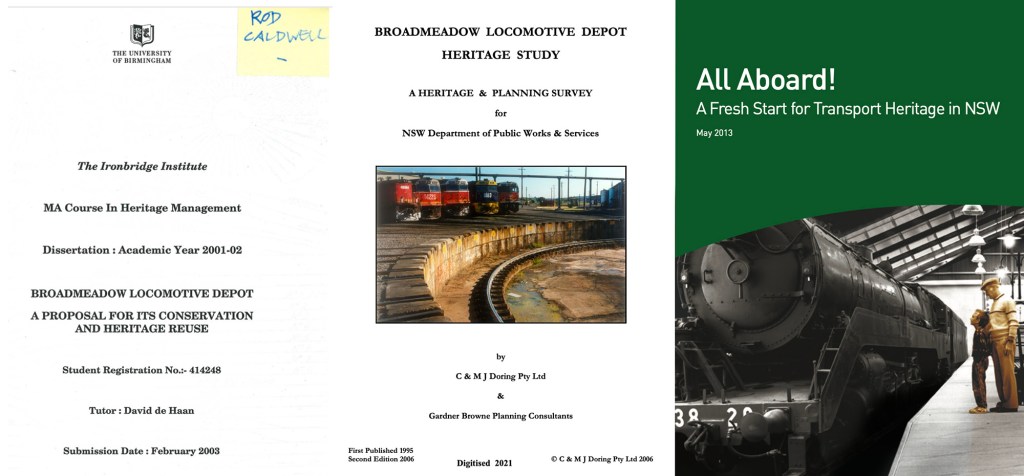 To display the covers of reports relating to Broadmeadow Locomotive Depot from 2003 to 2013.