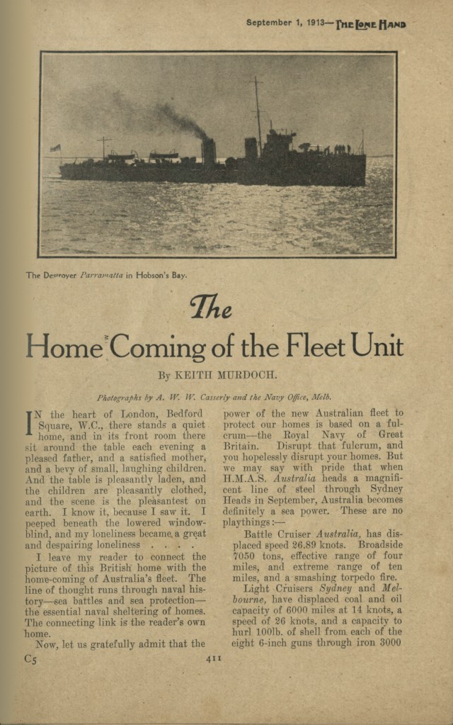 Homecoming of the Fleet Uni by Keith Murdoch (The Lone Hand, 1 September, 1913)