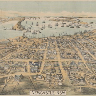 Newcastle, N.S.W. By Alf Scott Broad (1854-1929). Bird's-eye-view map. "Supplement to 'The Illustrated Sydney News,' June 27, 1889" (4.5 MB File)