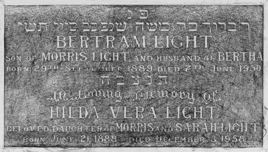 Bertram Light and Hilda Vera Light Sandgate Cemetery Crypt Inscription (Charcoal Rubbing by Gionni Di Gravio 9 July 2022)
