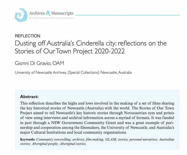 “Dusting off Australia’s Cinderella city: reflections on the Stories of Our Town Project 2020-2022” is now published in Archives & Manuscripts