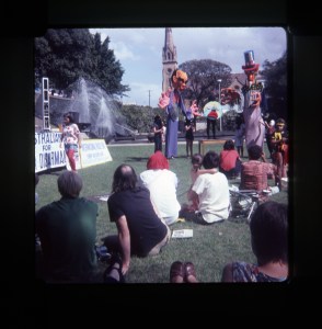 Political puppets, International Peace Day, Civic Park, Newcastle, NSW 1983