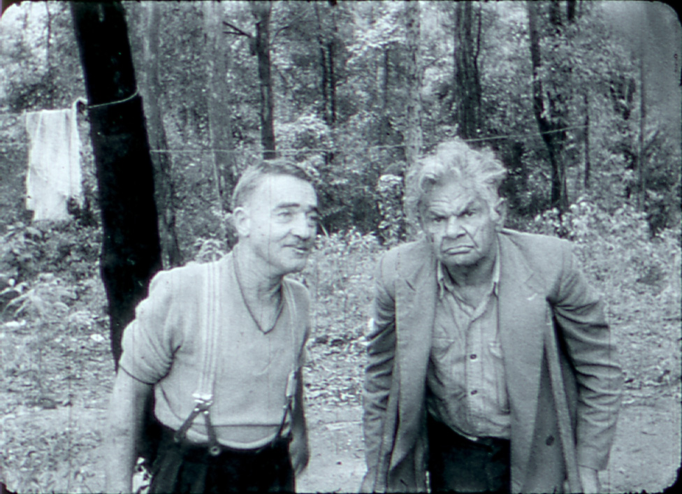 Two men, standing, Shortland Site circa May 1963 (2400dpi scan of original 16mm NBN Television Film Courtesy Mark Rigby UON GLAMx Lab)