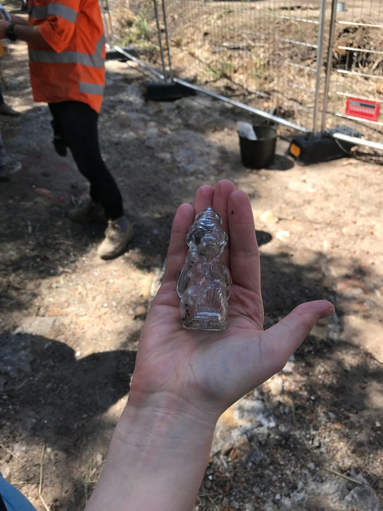 Monkey Glass Perfume Bottle - "Hollywood" Jesmond NSW Archaeological Site Visit 24 February 2023