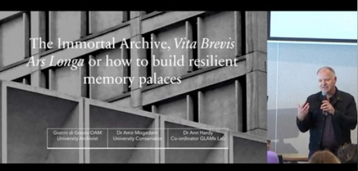 Gionni Delivering Presentation to the Australian Society of Archivists 2023 National Conference