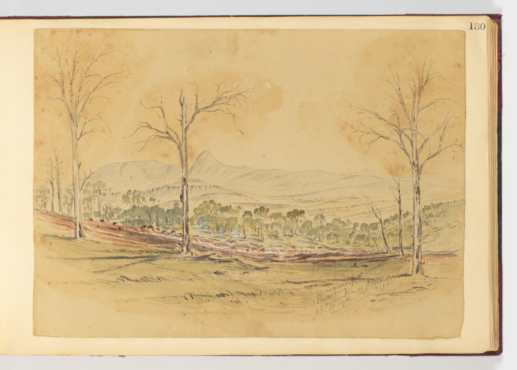 18 October 1878 f.180-Mount Wingen (Burning) past Scone Murrulla in distance by H.G. Lloyd (Courtesy of Dixon Library, SLNSW)