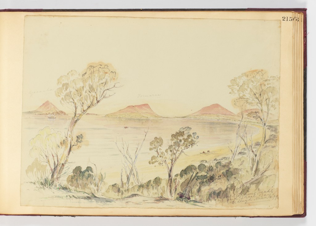 8th March 1879 f.215 Port Stephens Heads and Shoal Bay by H.G. Lloyd (Courtesy of Dixon Library, SLNSW)