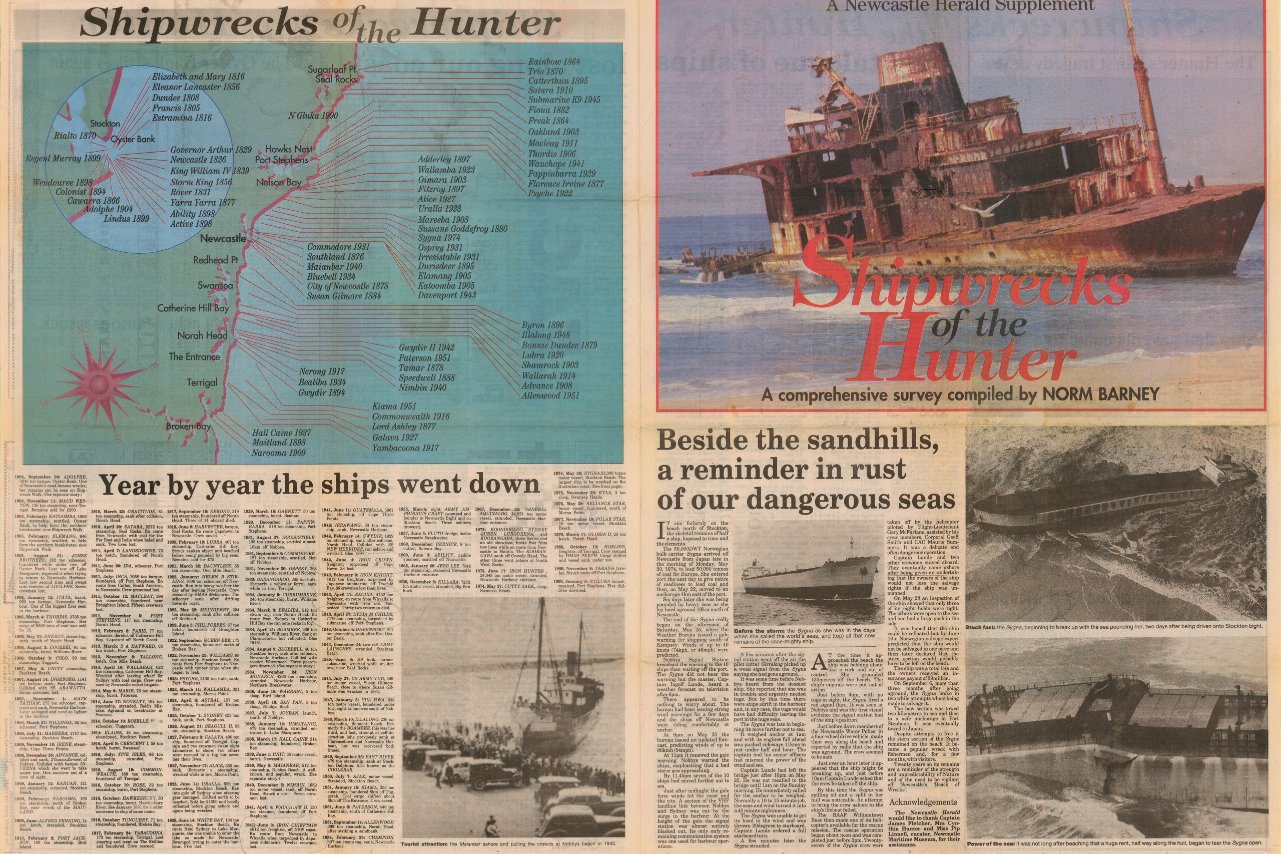 Shipwrecks of the Hunter A comprehensive survey compiled by Norm Barney (Newcastle Herald 26 May 1994)