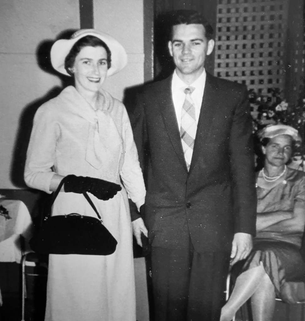 Jack Jones, with wife Maureen and half sister Edna (seated) 1958 (Courtesy of Tim Jones, son)