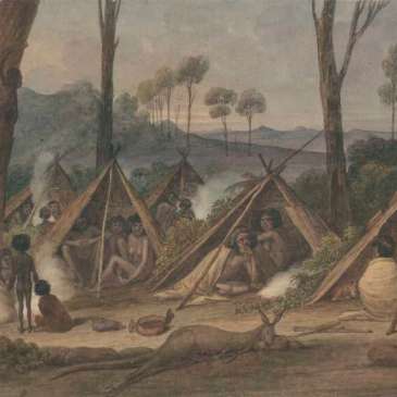 “Families camped in the Port Stephens area, New South Wales,” Augustus Earle, 1826, National Library of Australia, nla.obj-134497417.