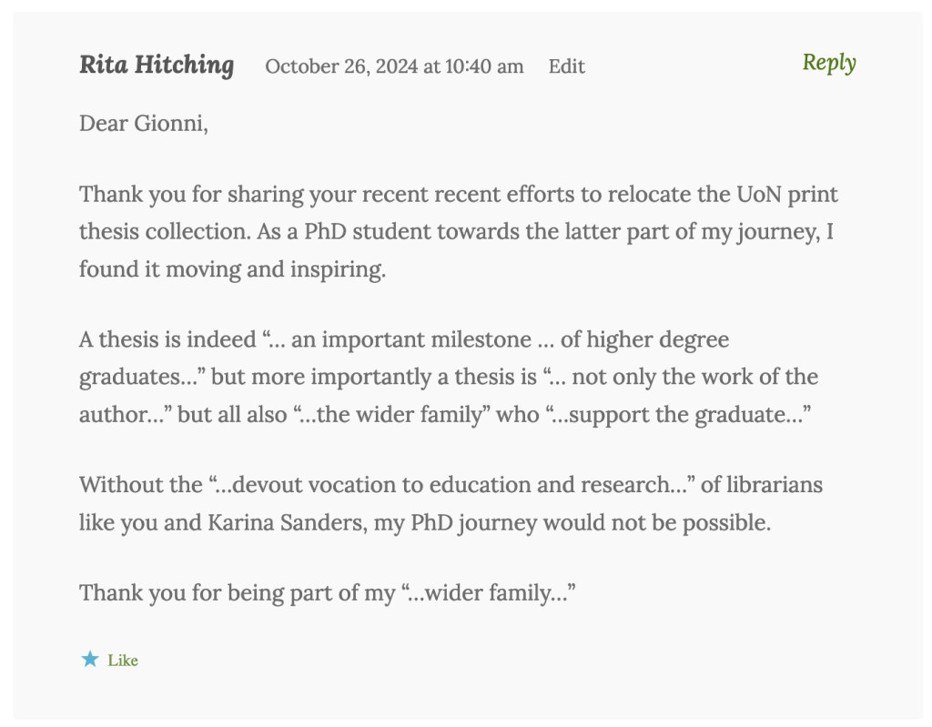 Comment by Rita Hitching on the UON Thesis Collection post (2024)