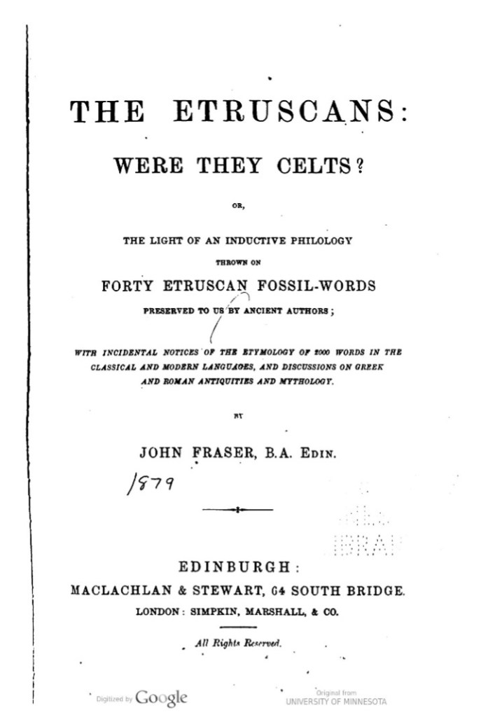 Title Page of Fraser's The Etruscans: Were They Celts? (1879)