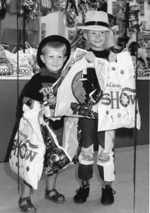 The Newcastle Show. 28 February 1991. Richard and Thomas Paddon of Wallsend With Showbags. Photographer: Ken Robson