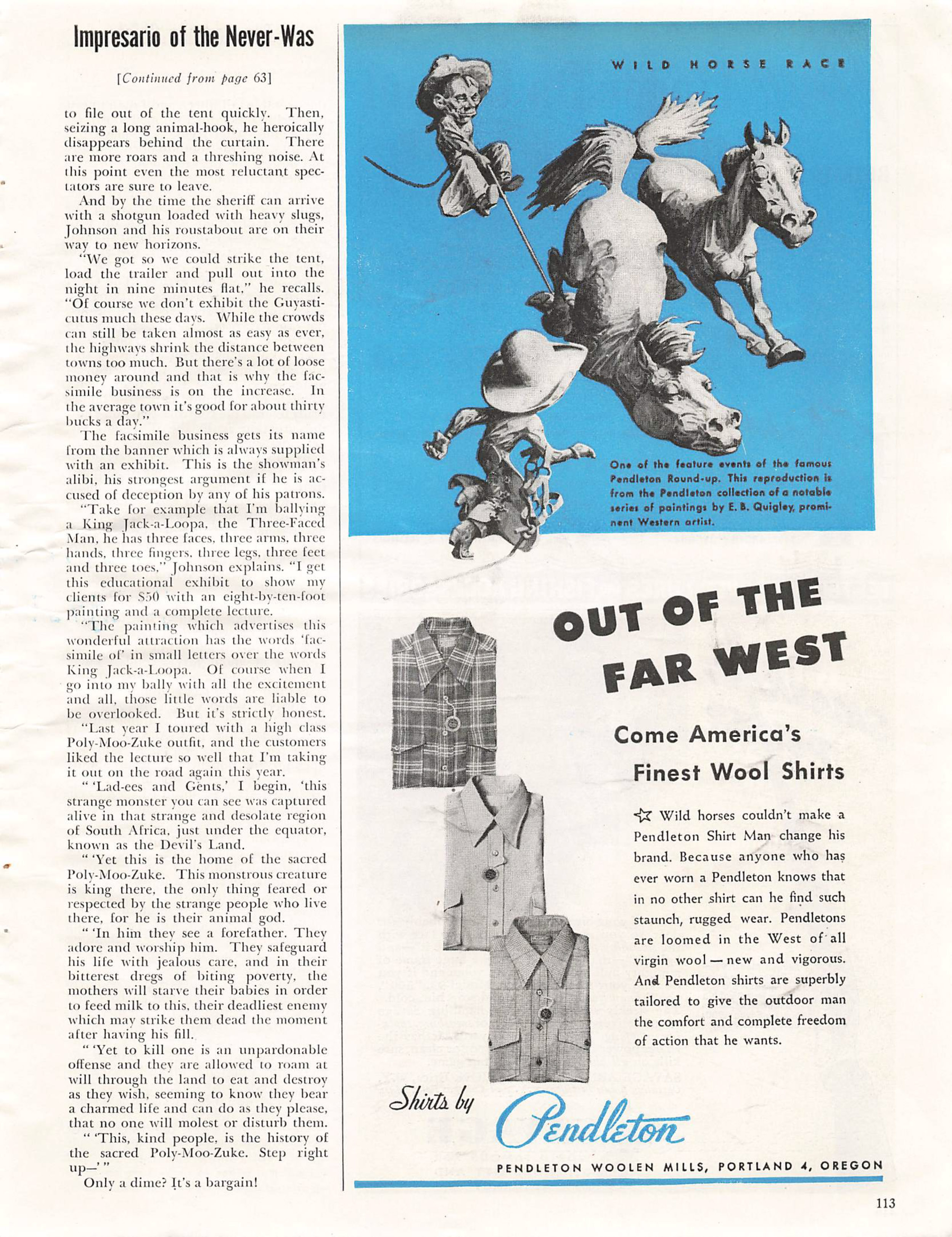 "Impresario of the Never-Was" in True The Man's Magazine 2 September 1946 p.113