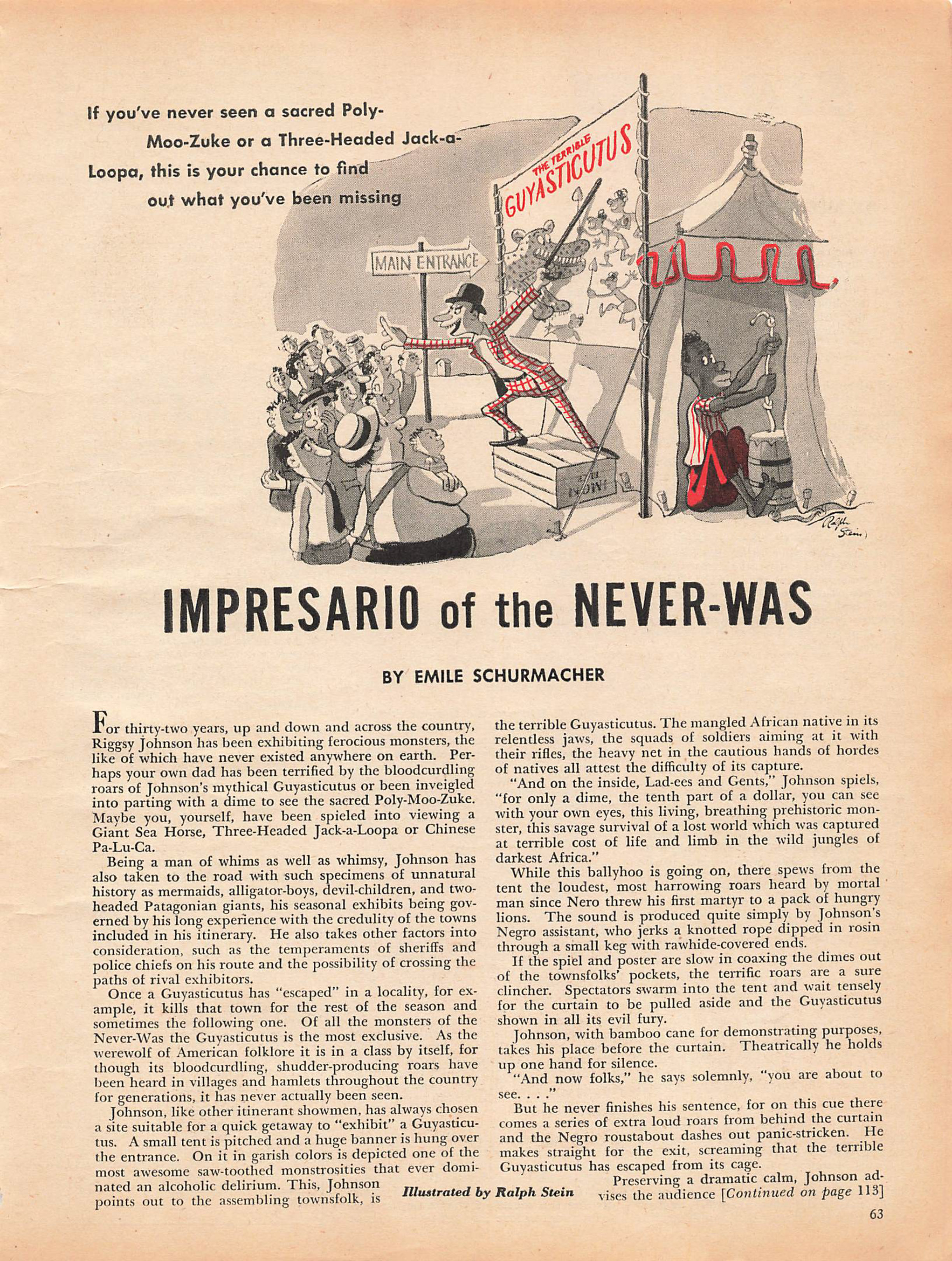"Impresario of the Never-Was" in True The Man's Magazine 2 September 1946 p.63