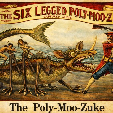 The six-legged Poly-Moo-Zuke captured alive [Prompt Cowboy to generate prompt, then CHAPGPT processed - Gionni Di Gravio March 2026]