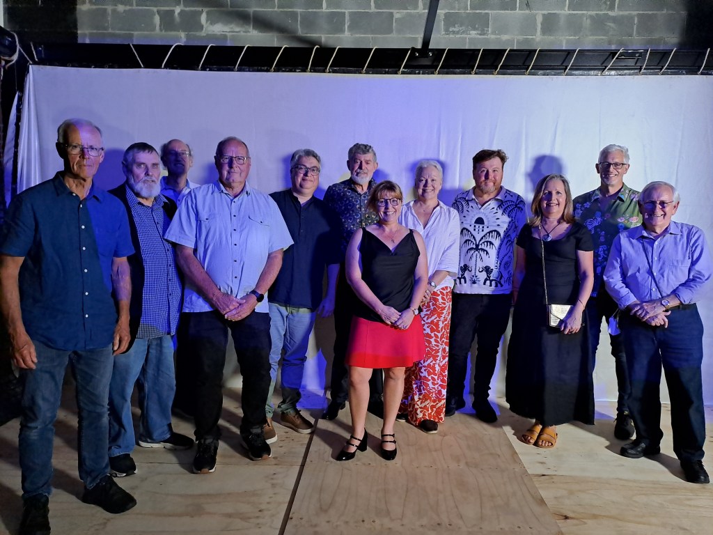 Launch attendees who contributed to making Stories of Our Town Capturing Newcastle Snowball film a success: Allan Chawner, Mike Scanlon, Geoff, Mark Rigby, Dr Amir Moghadam, Snowball (Great-grandson of Ralph Snowball), Kerrie Shaw, Carol Duncan, Chit Chat Von Loopin Stab, Dr Ann Hardy, Tony Whittaker, Bill Hillier