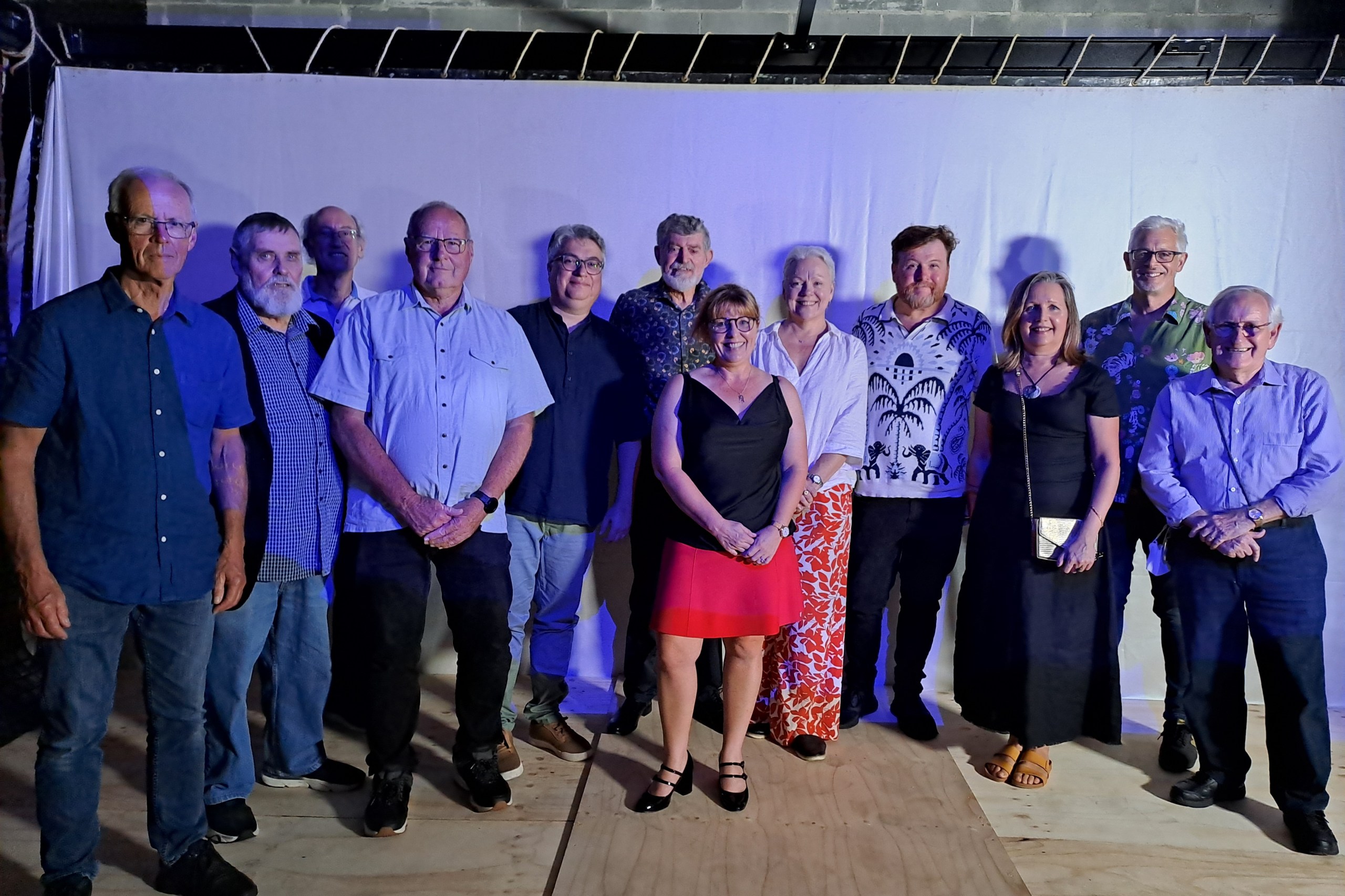 Launch attendees who contributed to making Stories of Our Town Capturing Newcastle Snowball film a success: Allan Chawner, Mike Scanlon, Geoff, Mark Rigby, Dr Amir Moghadam, Snowball (Great-grandson of Ralph Snowball), Kerrie Shaw, Carol Duncan, Chit Chat Von Loopin Stab, Dr Ann Hardy, Tony Whittaker, Bill Hillier
