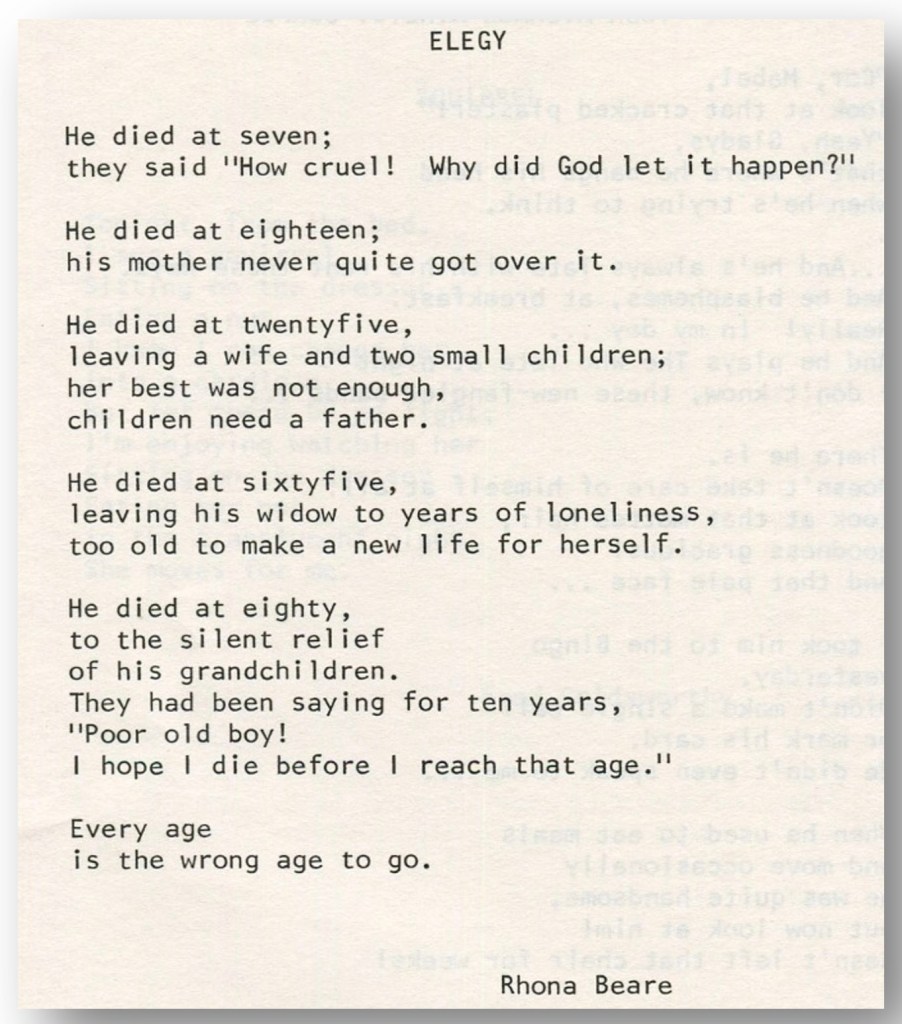 Elegy By Phone Beare. T.H. Naisby (ed), The Smile of The Face of The Hunter, Nimrod Publications, 1984, p.38