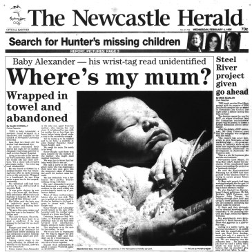 Baby Alexander, from The Newcastle Herald Front Page, 4 February 1998.
