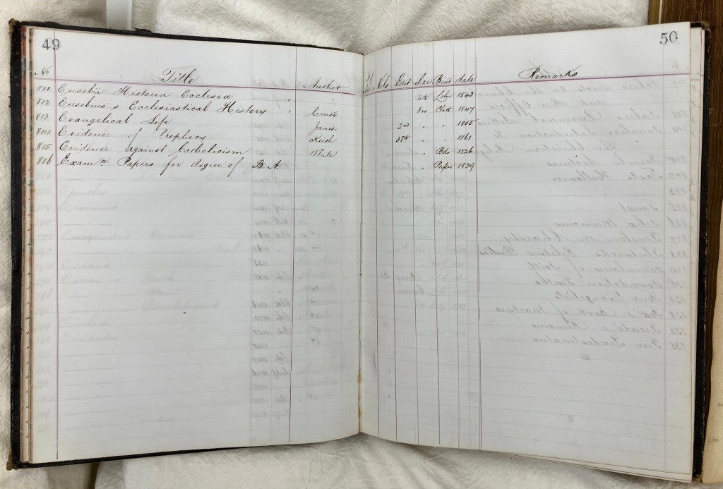Euseubius entry in B6559a-Catalogue of the Books in the Tyrrell Library Arranged Alphabetically May 1880