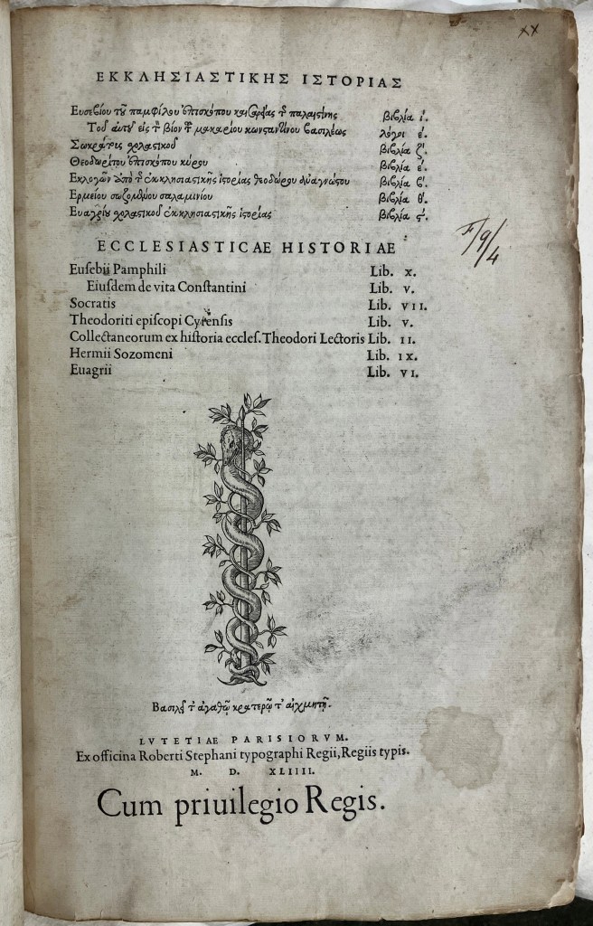 Eusebius 1544 Table of Contents