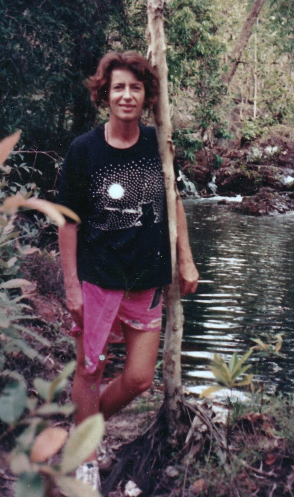 Dr Jude Conway, Hunter Living Histories Participant and UON Alumna sent this 1991 photograph of her "Mini Heath shirt I bought from him when I worked at the Raymond Terrace Neighbourhood Centre. The image is a koala looking at the night sky. I loved that t-shirt and wore it to shreds."