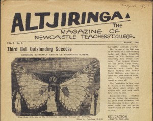 Altjiringa August 1951 Vol 3 No. 5 with Miss Betty Hill, one of the Debutantes emerging through a butterfly.