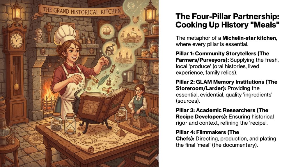Bringing Out The Stories of Your Town (ASA2025) Slide 10 The Four Pillar Partnership: Cooking Up The History "Meal"