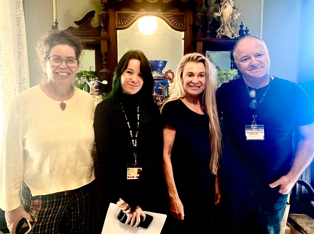 CINTRA HOUSE Project (L to R) Clare James (Maitland Council), Erica Wright (Vera Deacon Intern), Catherine Blanch (home owner) and Gionni di Gravio (University Archivist) visit Cintra House, Maitland. May 2025. 