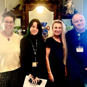 CINTRA HOUSE Project (L to R) Clare James (Maitland Council), Erica Wright (Vera Deacon Intern), Catherine Blanch (home owner) and Gionni di Gravio (University Archivist) visit Cintra House, Maitland. May 2025.