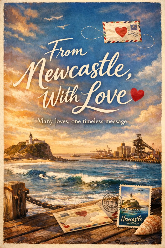 From Newcastle, With Love. Many Loves, One Timeless Message. Concept poster generated through idea through Prompt Cowboy, design by ChatGPT. (Generated by Gionni Di Gravio)