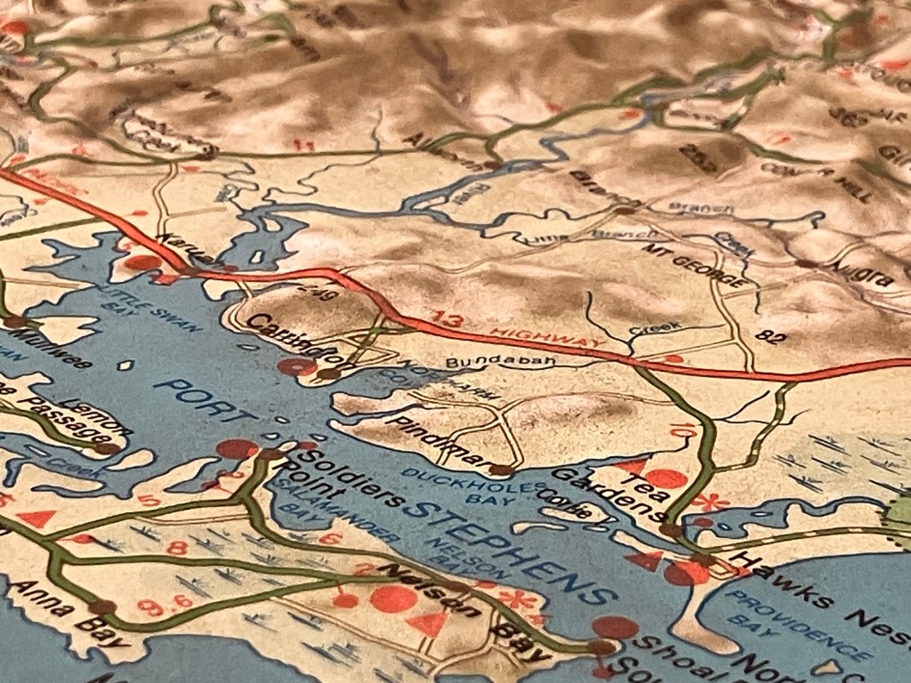Pindimar detail from M7300 Newcastle and the Hunter Region three dimensional pressed contour map.