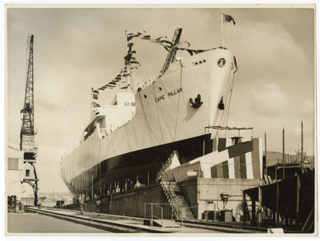 Lighthouse Supply Vessel 'Cape Pillar' on State Dockyard Slipway, 1964.