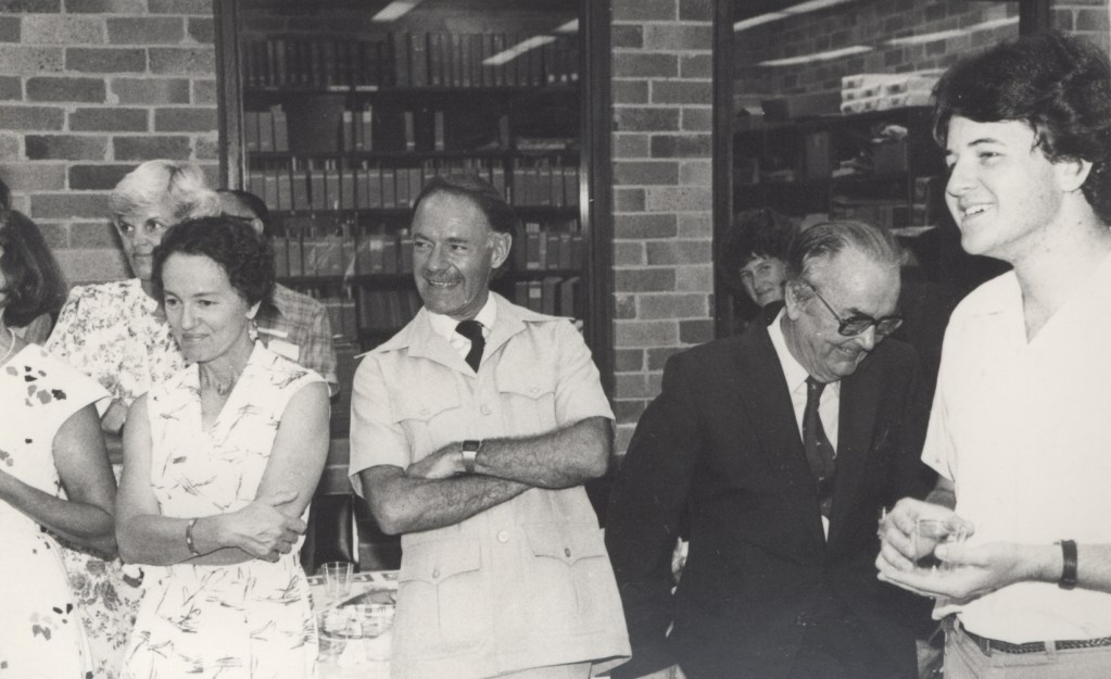 Full size thumbnail Fit to screen Fit to width Fit to height Rotate 90 degrees Zoom to 100% 77% Show Text / Transcription Show keyword hits Highlight keywords Download Add to My Collection Contact us about this Suggest an edit to this item Citation for this item LIVING HISTORIES Welcome Ann HardyLogout The University Library Special Collections L-R: Joan Murray?, Karina Sanders, [?], Ken Dutton, [?], James Auchmuty, Richard Murray: photograph taken at the 20th anniversary celebrations of the appointment of Mr. E. Flowers as Librarian, University of Newcastle, May, 1981