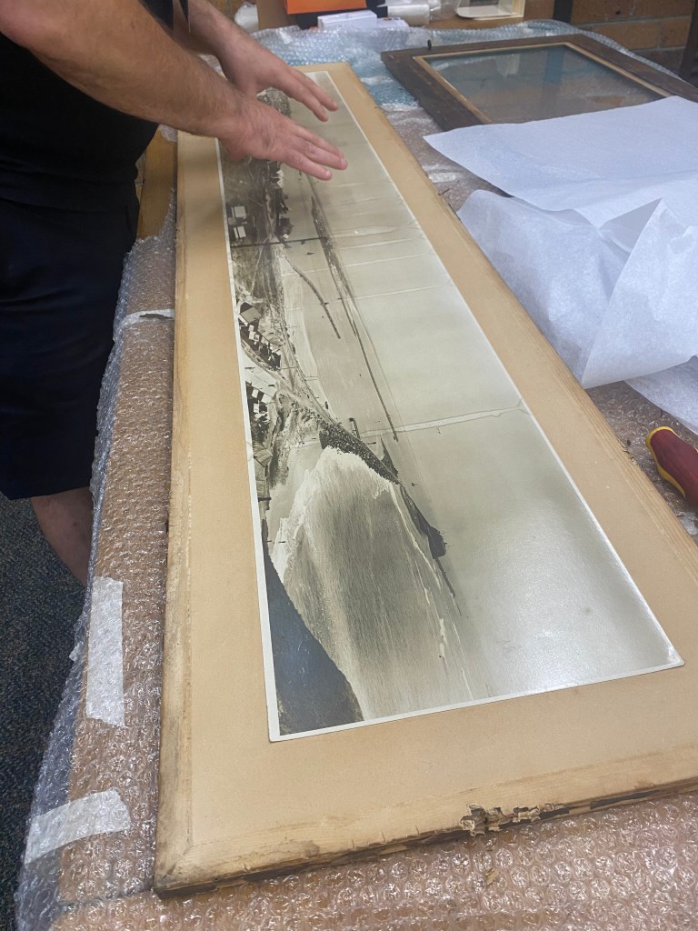 Scratchley Panorama being prepared for digitisation at GLAMx Lab.