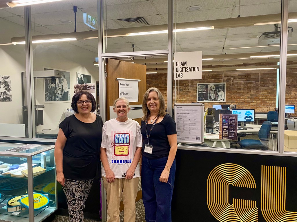 (L to R) Caroline Fairhurst, Libby Marshall, Ann Hardy GLAMx Lab, Auchmuty Library. 11 Feb 2026