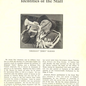 Sergeant "Jerry" Barnes, bugler. The Municipal Mirror, p.9 (c. 1940) [ Courtesy City Archives, Brisbane City Council)