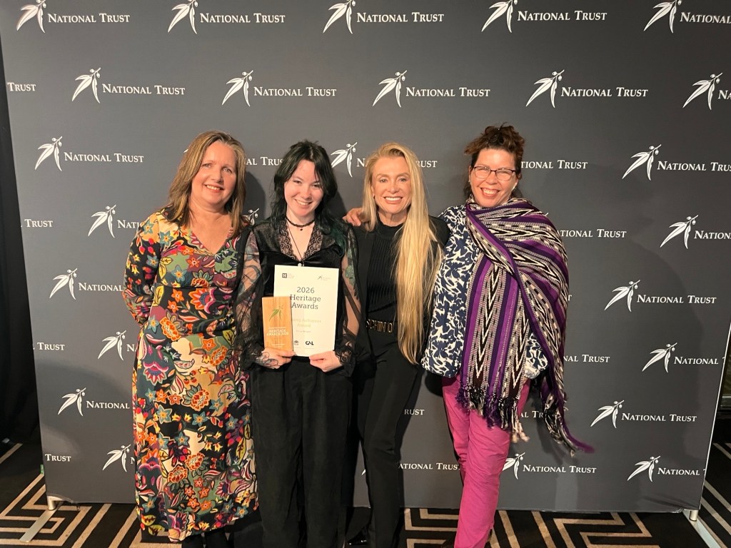 (LtoR) Ann Hardy, Erica Wright, Catherine Blanch, Claire James at National Trust Awards Doltone House, Pyrmont. 15 May 2026. 