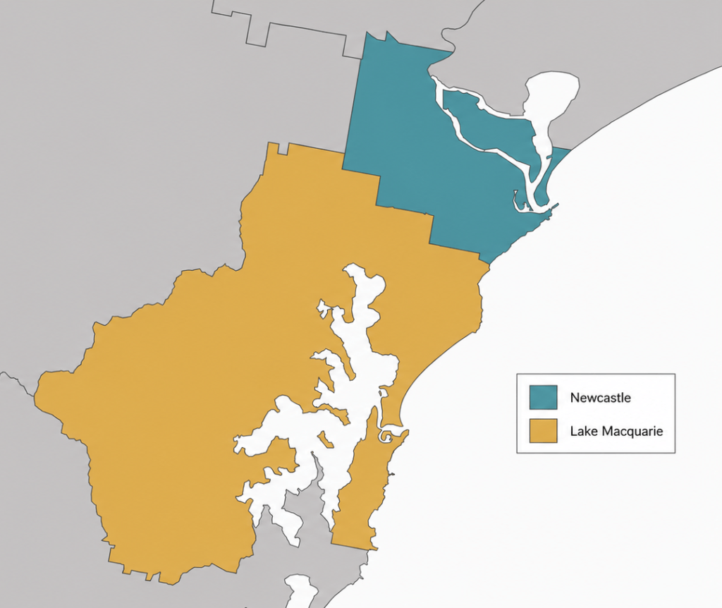 Map of Newcastle and Lake Macquarie in 2026